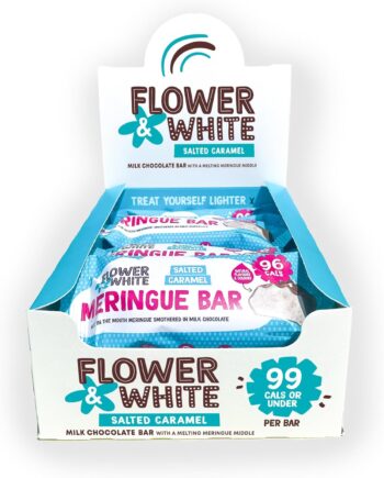 Flower & White Salted Caramel Chocolate Meringue Bars (Pack of 15) - 96 Calories Per 20g Bar - Natural Flavours & Ingredients - Vegetarian & Gluten Free - Recyclable Packaging
